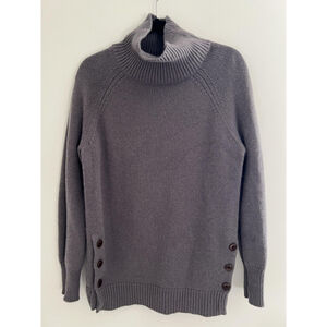 Garnet Hill Sweater Womens Medium Gray 100% Cashmere Turtleneck Button Pullover